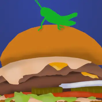 Eine Grafik, die einen Burger zeigt, auf dem ein Insekt sitzt. Unten rechts das Logo des Wissenschaftsjahres 2020|21 - Bioökonomie