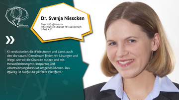 Dr. Svenja Niescken, Geschäftsführerin Informationsdienst Wissenschaft. Text: KI revolutioniert die #Wisskomm und damit auch den idw rasant! Gemeinsam finden wir Lösungen und Wege, wie wir die Chancen nutzen und mit Herausforderungen transparent...